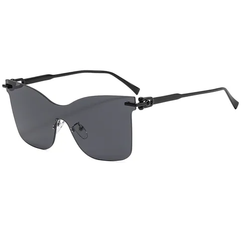 Lunettes de Soleil Sans Monture Œil de Chat pour Femmes Hommes Mode Verres Dégradés Charnière en Métal Vintage Carrées UV400 Streetwear Voyage Conduite