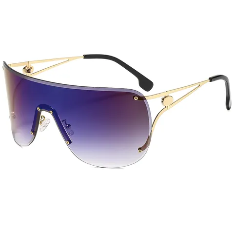 Occhiali da Sole Rimless Mascherina Oversized Montatura in Metallo UV400 Lenti Sfumate Occhiali di Moda Donna Uomo Punk