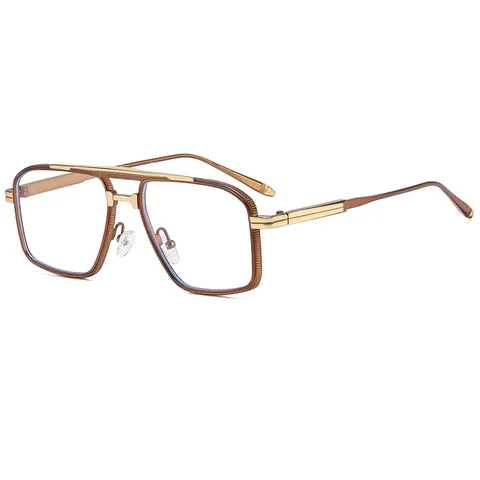Modieuze Vierkante Metalen Zonnebril Voor Heren Trendy Dubbele Brug UV400 Zonnescherm Bril Goud Frame Verloop Glazen Rijbril