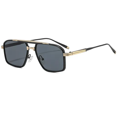 Modieuze Vierkante Metalen Zonnebril Voor Heren Trendy Dubbele Brug UV400 Zonnescherm Bril Goud Frame Verloop Glazen Rijbril