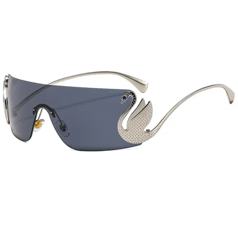 Occhiali da Sole Monoblocco in Metallo Senza Montatura Con Cigno di Strass Occhiali da Sole Sfumati Sovradimensionati Personalizzati per Donna Festa All Aperto Viaggio