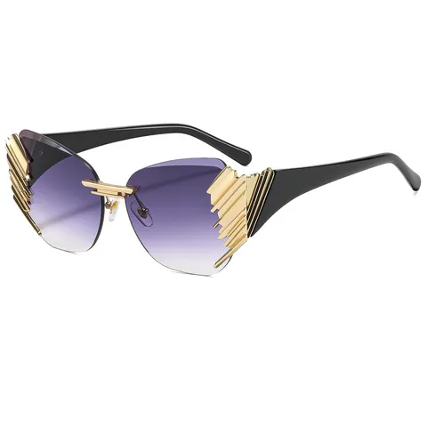 Rimless Cut Edge Sunglasses Unisex Trendy Gradient Lens Sun Glasses Metal Wing Accent Oval Frame Eyewear For Streetwear Travel Party