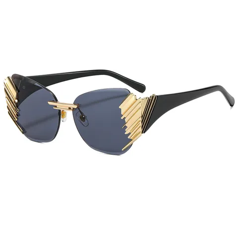 Rimless Cut Edge Sunglasses Unisex Trendy Gradient Lens Sun Glasses Metal Wing Accent Oval Frame Eyewear For Streetwear Travel Party