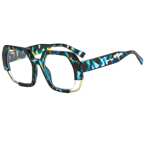 Trendige Unregelmäßige Oversized Planglasbrille Mode PC Metall Rahmen Geometrische Brille Ohne Sehstärke Für Damen Street Style
