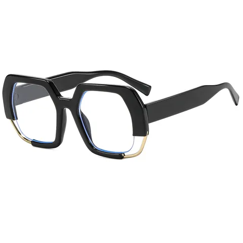 Trendige Unregelmäßige Oversized Planglasbrille Mode PC Metall Rahmen Geometrische Brille Ohne Sehstärke Für Damen Street Style