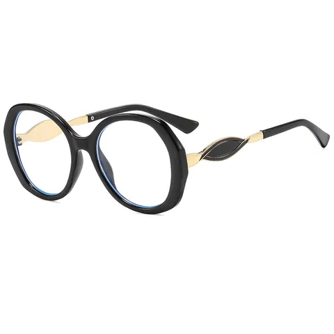 Modische Runde PC Metall Klarglasbrille Für Damen Mode Geflecktes Muster Vielseitiger Vollrand Brillenrahmen