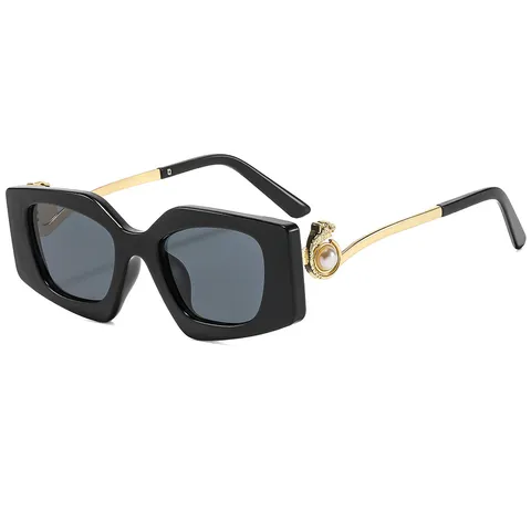 Lunettes de Soleil Carrées Vintage pour Femmes Tendance Monture en PC Mode Lunettes Branche avec Perle Artificielle Ombrages pour Dame