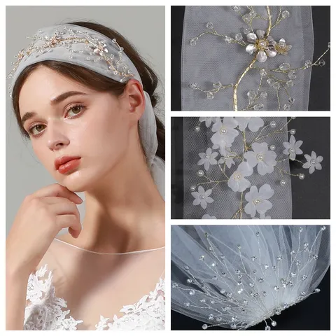 Handmade Fabric Flower Bridal Veil Wedding Headpiece Elegant Hair Accessories