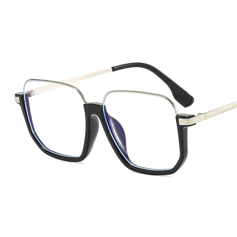 Koreanischer Stil Vintage Oversize Quadratisch Anti-Blaulicht Brille Damen Kunststoff Metall Halbrand Plangläser Rahmen Alltag Dekofunktion