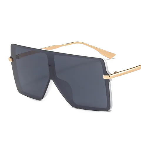 Übergroße Quadratische Einteilige Sonnenbrille Damen Herren Mode Metallrahmen UV400 Retro Flat Top Zonnebril Trendige Brillen