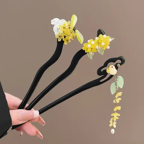 New Chinese Style Wooden Hair Stick Vintage Tassel Hairpin Floral Hair Accessories For Women Daily Commuting Hanfu Styling