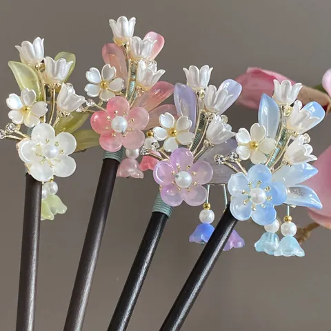 New Chinese Style Wooden Hair Stick Vintage Floral Tassel Hairpin Hanfu Cheongsam Hair Accessories For Women