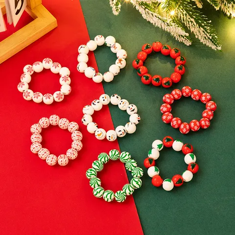 Halloween Christmas Wooden Beaded Bracelet Pumpkin Spider Snowflake Christmas Tree Print Elastic Wood Bead Bracelets Jewelry Gift