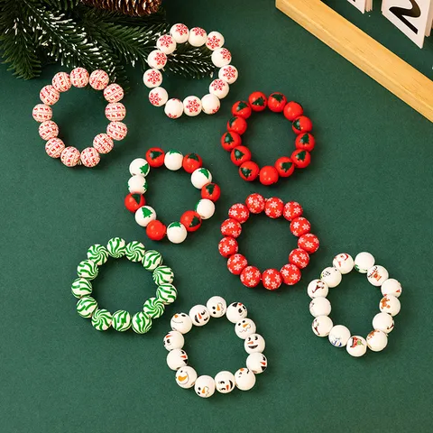 Halloween Christmas Wooden Beaded Bracelet Pumpkin Spider Snowflake Christmas Tree Print Elastic Wood Bead Bracelets Jewelry Gift