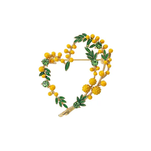 Sweet Heart Mimosa Fruit Brooch Alloy Rhinestone Elegant Versatile Coat Corsage Fashion Jewelry Pin