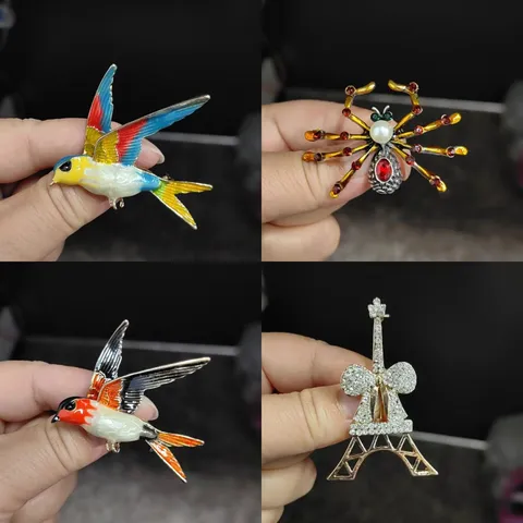 Vintage Legierung Strass Vogel Spinne Turm Brosche Für Damen Emaille Tier Abzeichen Anstecknadel Luxusschmuck Bekleidungszubehör