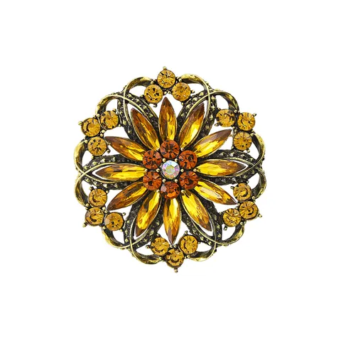 Vintage Zinc Alloy Crystal Flower Brooch For Women Shiny Inlaid Rhinestones Coat Hat Suit Accessories Banquet Jewelry Plated Pin