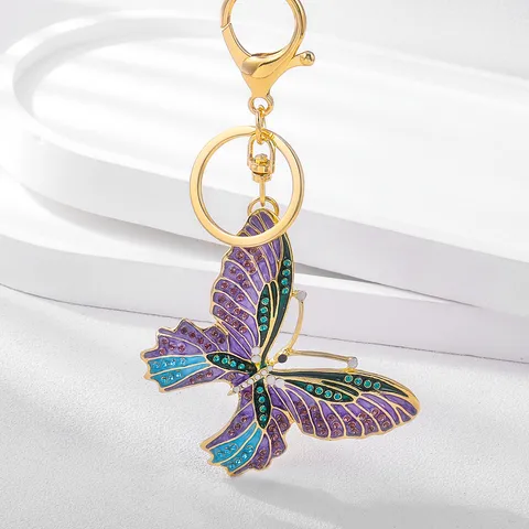 Metal Butterfly Keychain Enamel Rhinestone Key Chain Insect Bag Pendant Fashion Key Ring Jewelry Gift For Women