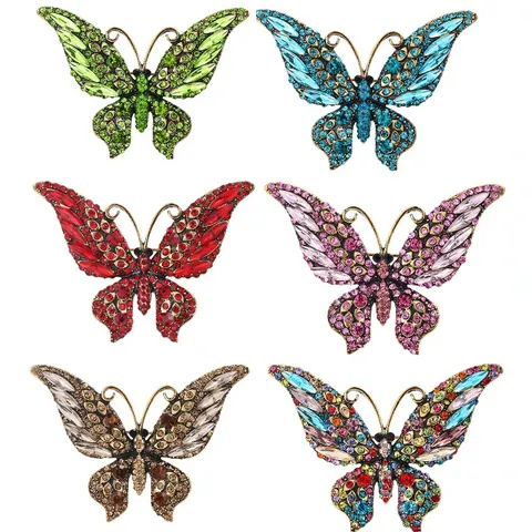 Broche Papillon en Alliage Vintage Épingle Strass Insecte Costume Col Épingle Mode Bijoux Accessoires Cadeau