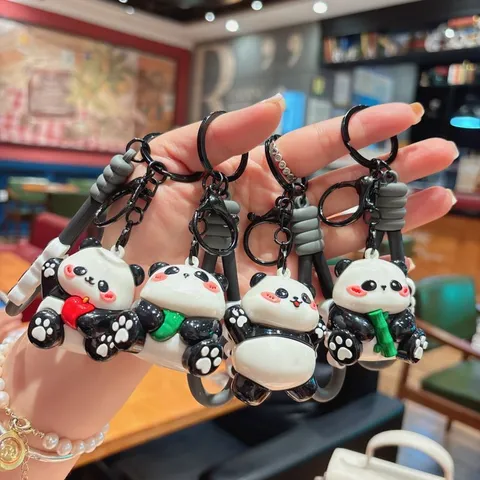 Cute Cartoon Electroplated Panda Keychain Lovely Bear Bag Charm Creative Animal Keyring Car Hanging Pendant Gift Jewelry