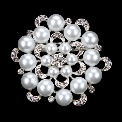 Broche Ronde Élégante en Perle Artificielle pour Femme Broche Géométrique de Luxe en Strass et Cristal Accessoires Décoratifs pour Vêtements