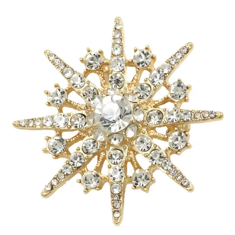 Broche Tendance en Alliage Strass Étoile à Huit Branches Or Argent Électroplaqué Flocon de Neige Épingle Anti-Exposition pour Vêtements Bijoux Cadeau