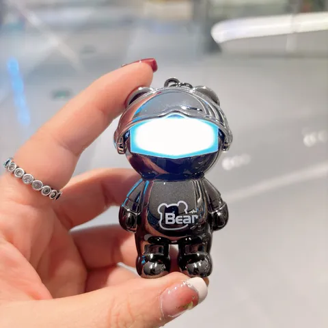 Modern Trendy Electroplated Mechanical Bear Glowing Keychain Backpack Charm Astronaut Bear Night Light Key Ring Ornament Daily Birthday Party Gift For Unisex