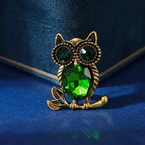 Vintage Alloy Rhinestone Owl Brooch Pins Crystal Animal Shaped Clothing Costume Accessories Lapel Pins Jewelry For Banquet Party Unisex Gift