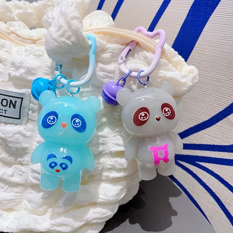 Cute Acrylic Glowing Panda Keychain Cartoon Flashing LED Luminous Animal Bag Hanging Pendant Charm Keyring Jewelry Gift Accessories