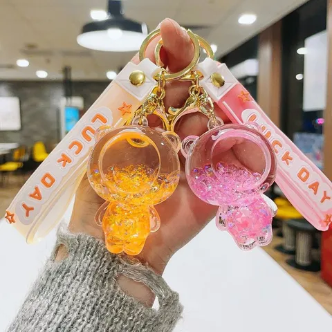 Creative Acrylic Liquid Quicksand Bear Keychain Cute Bubble Bead Floating Cartoon Keyring Bag Charm Car Pendant Gift For Friends