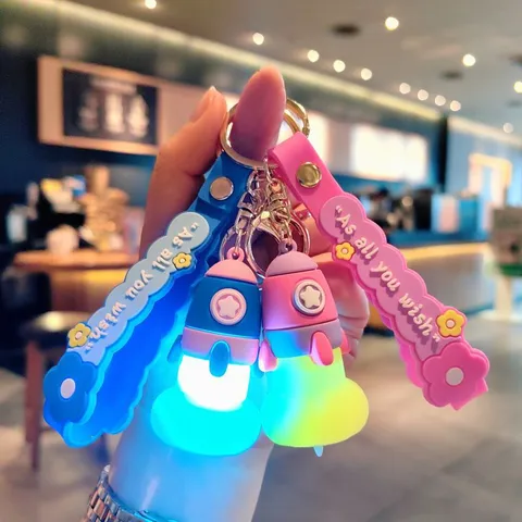 Creative Rocket Missile Keychain With LED Night Light Silicone Plastic Cartoon Backpack Charm Pendant Decorative Key Ring Gift