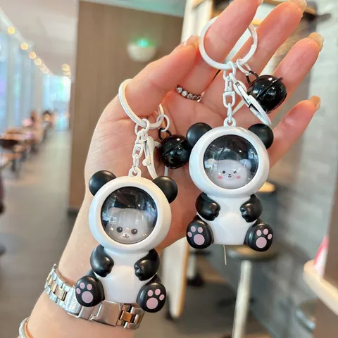 Cute Cartoon Astronaut Space Capsule Animal Night Light Keychain Plastic Panda Capybara LED Glowing Bag Pendant Desk Ornament
