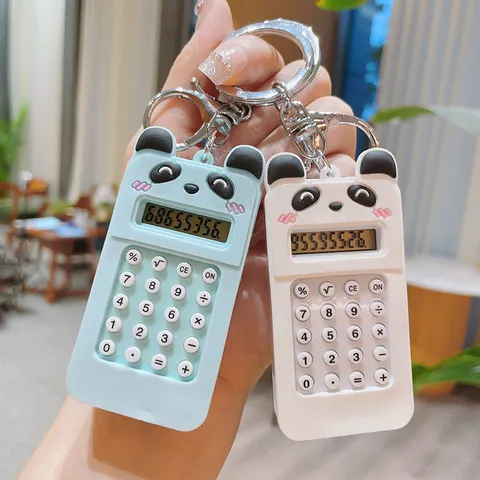 Cute Cartoon Panda Bear Plastic Mini Electronic Calculator Keychain Portable Student School Bag Charm Keyring Gift