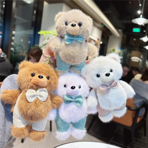 Cute Bowtie Bear Plush Keychain Soft Stuffed Animal Doll Bag Charm Pendant For Girls Backpack Key Ring Accessory