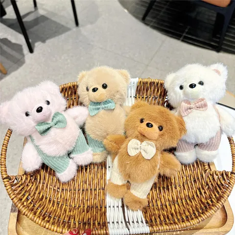 Cute Bowtie Bear Plush Keychain Soft Stuffed Animal Doll Bag Charm Pendant For Girls Backpack Key Ring Accessory