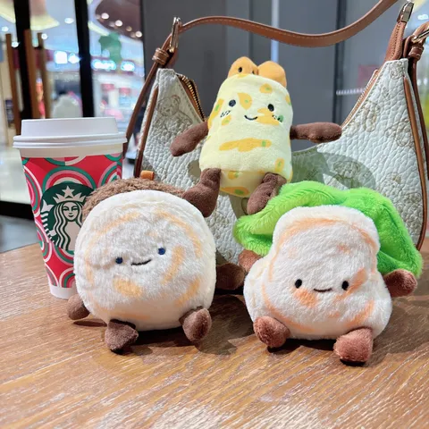 Cute Cartoon Food Plush Keychain Acrylic Roujiamo Jianbing Crepe Pancake Bag Pendant Charm Embroidered Kawaii Toy Keyring Ornament For Backpack Gift
