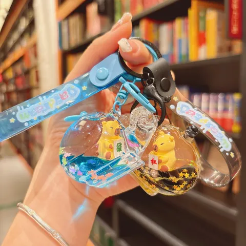 Cute Cartoon Capybara Liquid Quicksand Keychain Floating Airplane Acrylic Bag Pendant Cellphone Hanging Ornament For Backpack