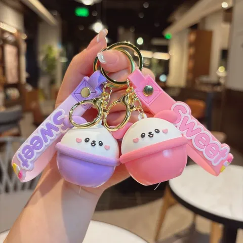 Cute Cartoon Dog Glow Keychain Plastic Silicone Animal Mini Night Light Pendant Soft Ribbon Keyring For Backpack Charm Birthday Gifts