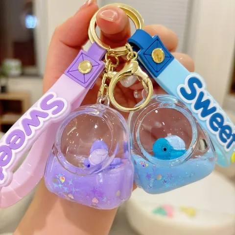 Creative Acrylic Backpack Liquid Quicksand Keychain Cute Floating Turtle Doll Key Ring Bag Pendant Charm Gift For Friends