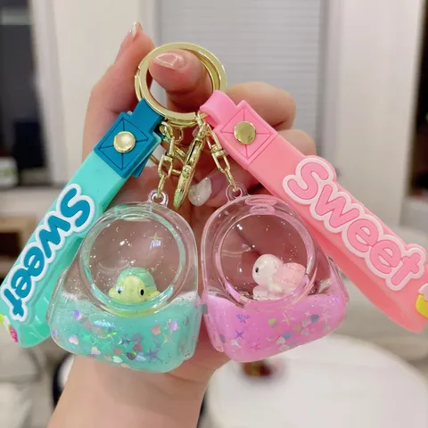 Creative Acrylic Backpack Liquid Quicksand Keychain Cute Floating Turtle Doll Key Ring Bag Pendant Charm Gift For Friends