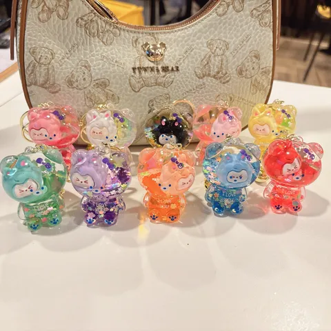 Cute Cartoon Quicksand Bear Keychain Liquid Glitter Floating Sequins Bag Pendant Charm For Backpack Schoolgirls Car Keyring Decor Gift