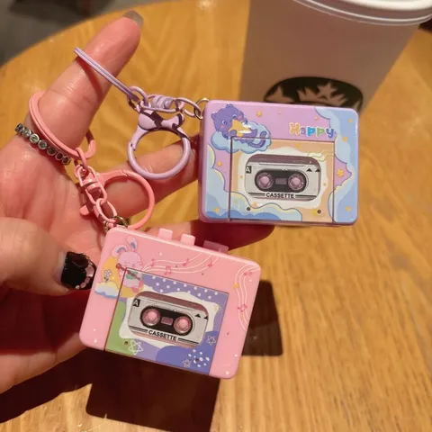 Cartoon Music Walkman Keychain Stress Relief Toy Bag Charm Retro Cassette Keyring Pendant For Kids Adults Cute Gift
