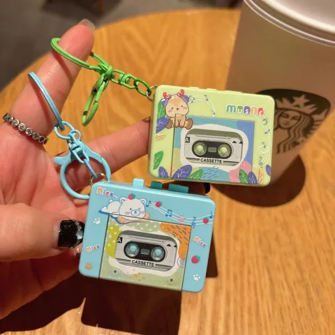 Cartoon Music Walkman Keychain Stress Relief Toy Bag Charm Retro Cassette Keyring Pendant For Kids Adults Cute Gift