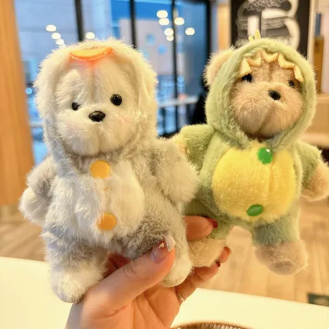 Lindo Llavero de Oso de Peluche de Dibujos Animados Colgante para Mochila Oso en Pijama con Capucha Suave Juguete de Peluche Muñeca para Escuela Regalo
