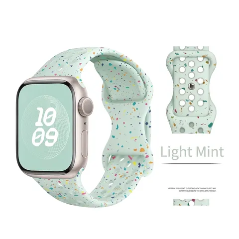Silicone Watch Strap Compatible With Apple Watch Colorful Speckles Perforated Breathable Replacement Wristband