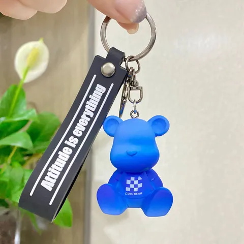 Kreativer Harz Schachbrettmuster Bär Schlüsselanhänger Cartoon Tierfigur Auto Schlüsselring Rucksack Anhänger Mit Buchstabenband Geschenk