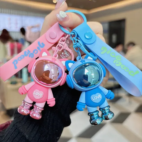 Trendy Kleurblok Ruimtekat Sleutelhanger Schattig Astronaut PVC Hanger Voor Schooltas Auto Sleutelring Accessoires Creatief Cadeau