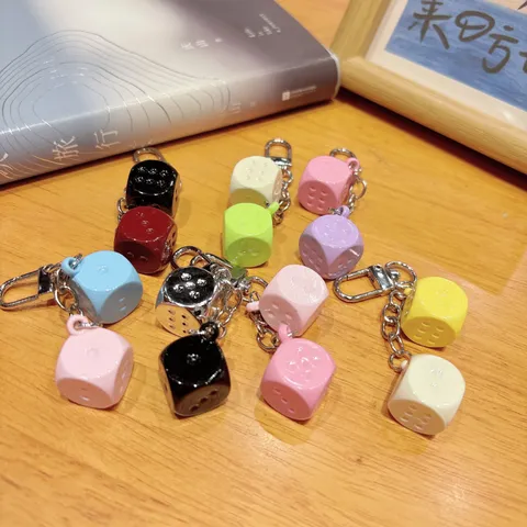 Creative Colorful Macaron Dice Keychain Cute Alloy Acrylic Double Dice Bag Charm For Bar Game Party Gift Keyring