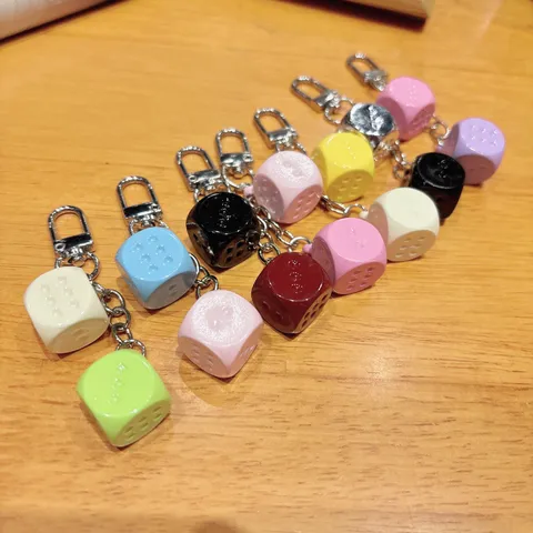 Creative Colorful Macaron Dice Keychain Cute Alloy Acrylic Double Dice Bag Charm For Bar Game Party Gift Keyring