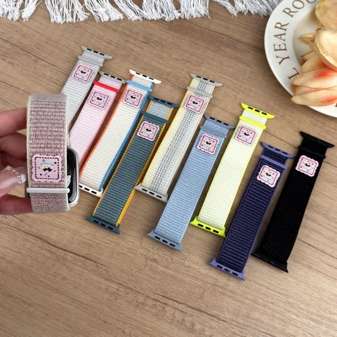 Nylon Loop Watch Band With Cute Cartoon Woven Label Velcro Replacement Strap For Smartwatch Watchband Accessories